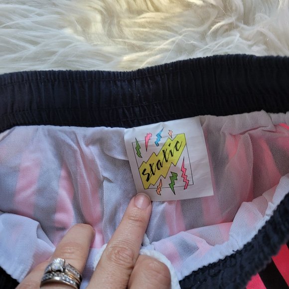 Static Retro Stripe Boys Swim Trunks 90s Pink Black Summer Swimwear Drawstring - Picture 5 of 12